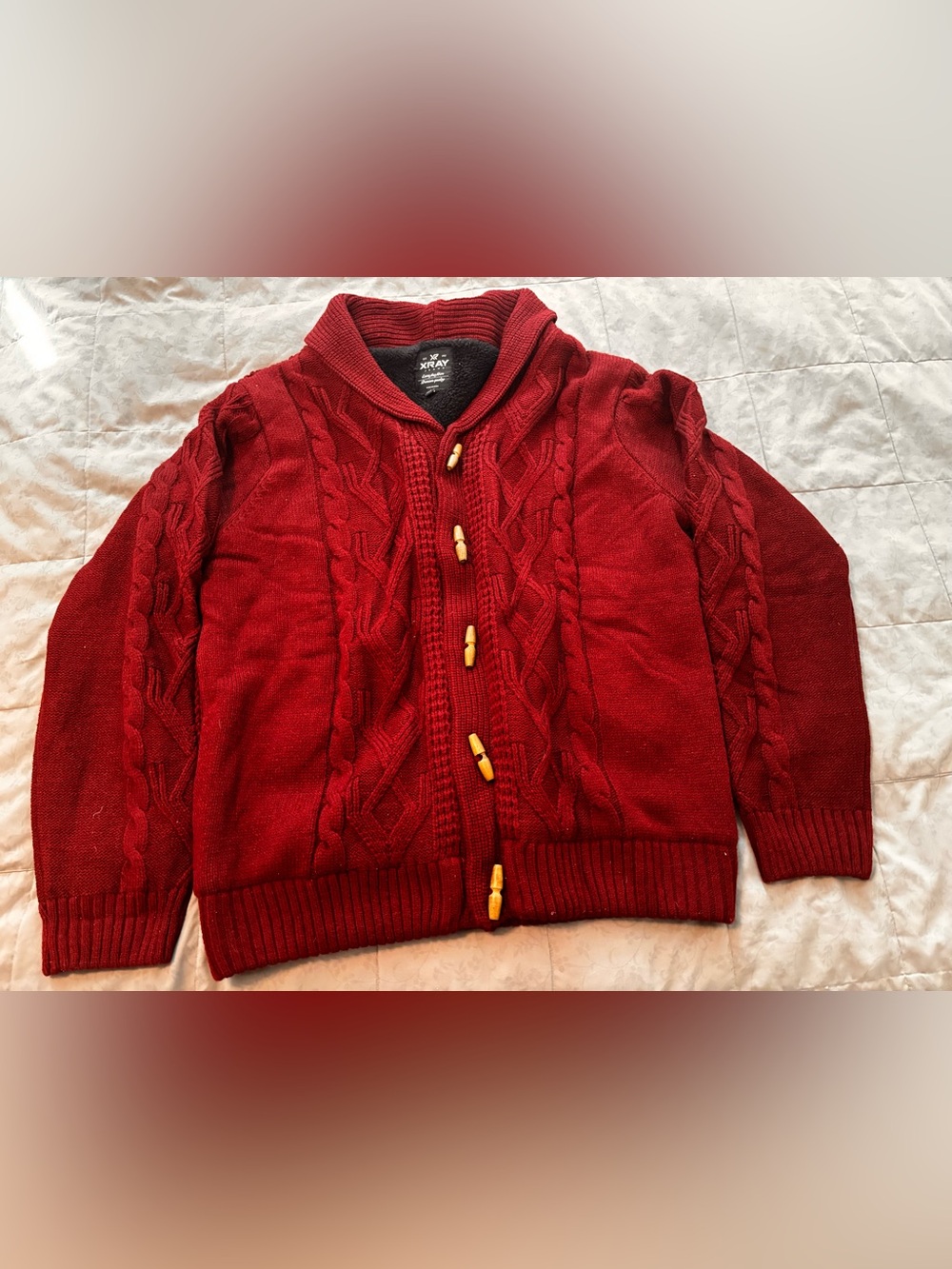 Men’s Shawl Collar Cable Knit Cardigan - Red